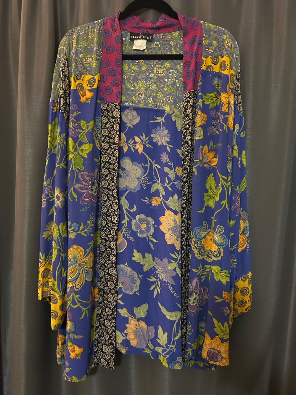Carole Little Royal Blue Floral Patchwork Kimono Jacket